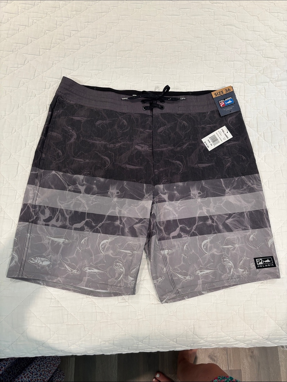 Pelagic Men’s Gray & Charcoal Striped Swim Board Shorts - 19”